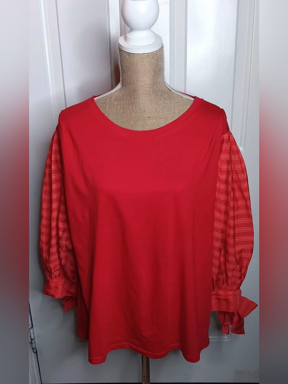 ODDY Red Puff Sleeve Top Size 2X/3X(missing Size Tag-See Measurements
